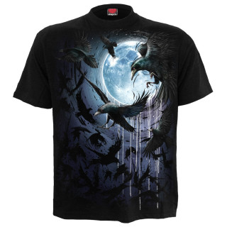 T-shirt homme  vole de corbeaux et pleine lune bleue