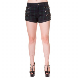 Short punk-rock Banned  motif tartan vert et noir