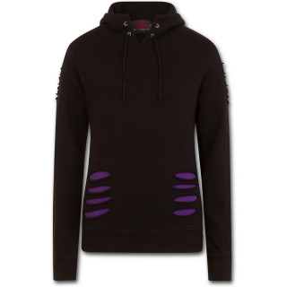 Sweat capuche femme goth rock noir  dchirures violettes