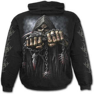 Sweat capuche gothique noir pour enfant avec la Mort  chaine de combat