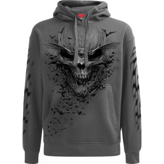 Sweat capuche homme gris  nue de chauve-souris formant un crane