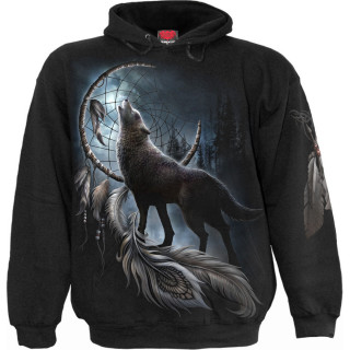 Sweat capuche homme  loup en fort et attrape rves amrindien