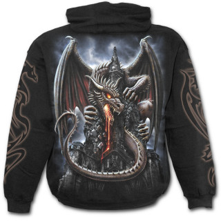 Sweat-shirt gothique homme avec dragon crachant de la lave sur une glise
