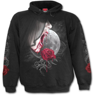 Sweat-shirt gothique homme avec vampiresse et rose sur fond de lune