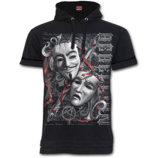 Sweat-shirt homme d't noir  manches courtes "REBELLION" avec croix et masques vnitiens