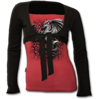 T-shirt bolro (2en1) noir et rouge avec dragon