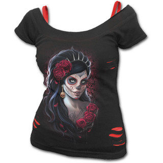 T-shirt dbardeur (2en1) femme gothique "Jour des morts"