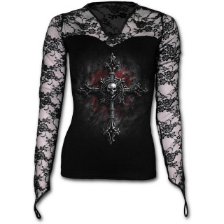 T-shirt femme  dentelle avec croix gothique  crane vampire