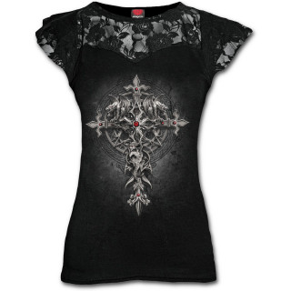 T-shirt femme dentelles  croix gothique sur fresque