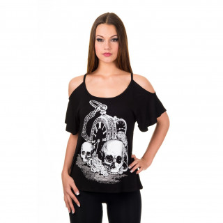 T-shirt femme goth-rock Banned  motif gousset, cranes et roses