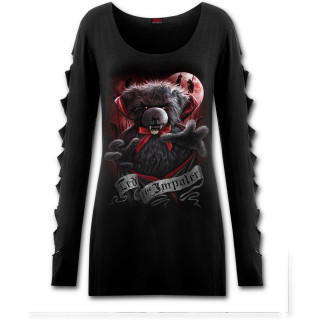 T-shirt femme gothique  manches lacres  ours vampire en peluche "Ted l'empaleur"