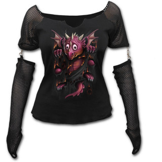 T-shirt femme gothique  manches longues style gant avec bb dragon et griffures