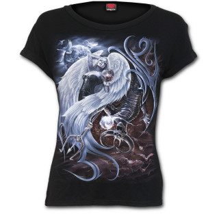 T-shirt femme gothique avec ange et dmon en duel style Yin et Yang