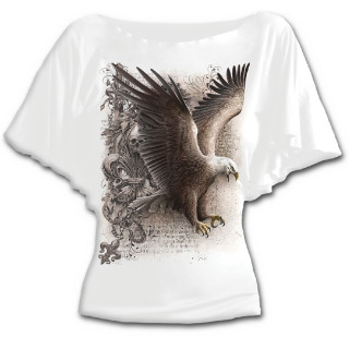 T-shirt femme gothique blanc  manches voiles avec aigle et fleur de Lys