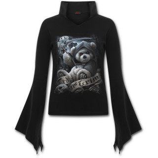 T-shirt femme gothique manches amples  ours faucheur en peluche "Ted the Grim"