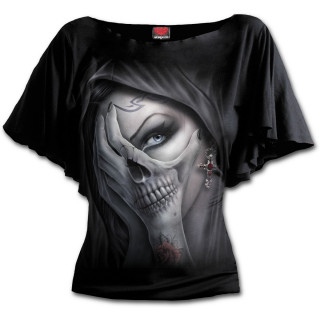 T-shirt femme gothique manches voiles  "Main de la mort"