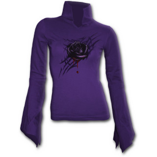 T-shirt femme gothique violet  manches amples avec rose sur tribal