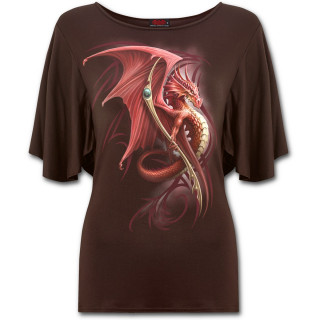 T-shirt femme marron  manches voiles avec dragon scandinave