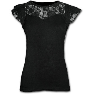 T-shirt femme noir gothique lgant avec dentelle de roses