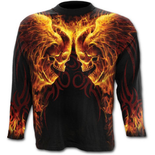 T-shirt gothique homme  manches longues avec ttes de morts ailes enflammes