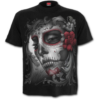 T-shirt homme gothique avec femme masque et roses style Calavera