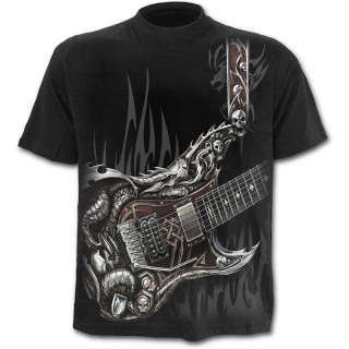 T-shirt homme noir  guitare avec dragon et cranes