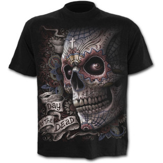 T-shirt homme noir "Jour des morts" avec tte de mort  chapeau