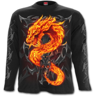 Tee shirt gothique homme  manches longues avec dragon de flamme et crane