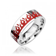 Bague acier avec flammes rouges
