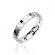 Bague acier motif damier silver