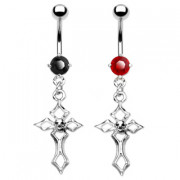 Piercing nombril croix gothique avec crane