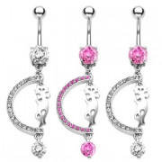 Piercing nombril demi-cercle et petit chat