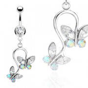 Piercing nombril deux papillons reli�s sertis