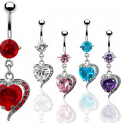 Piercing nombril  double-coeur serti et pav� de pierres