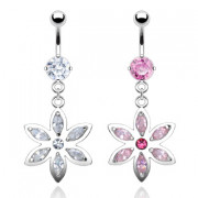 Piercing nombril fleur sertie de 6 p�tales