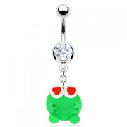 Piercing nombril grenouille verte avec yeux � coeurs