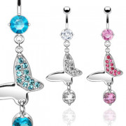 Piercing nombril papillon � aile pav�e de pierres