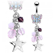 Piercing nombril papillon avec pendentif d'�toiles