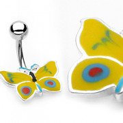 Piercing nombril papillon jaune � tachet�
