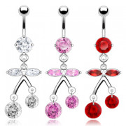 Piercing nombril pendentif cerises et feuilles