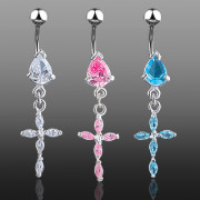 Piercing nombril pendentif croix de pierres
