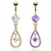 Piercing nombril pendentif goutte et pierre suspendue