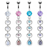 Piercing nombril pendentifs anneaux et goutte sertie