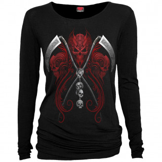 Top femme ample manches longues  faux de la mort et crnes de dmons