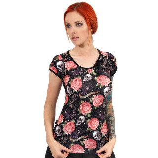 Top femme à cranes et roses style tatouage - Liquor Brand