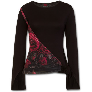 Top femme lgant  voile de roses rouges