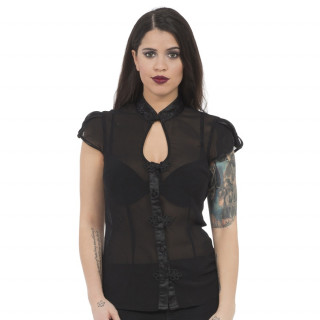 Top femme goth-rock Jawbreaker noir transparent  fleurs en dentelles