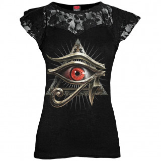 Top femme gothique  dentelle avec Oeil d'Horus manches courtes
