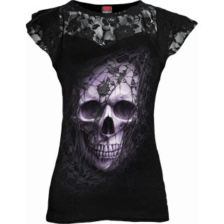 Top femme gothique "LACE SKULL"  mancherons dentelle