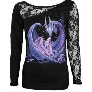 Top femme manche dentelle  maman dragon et son bb